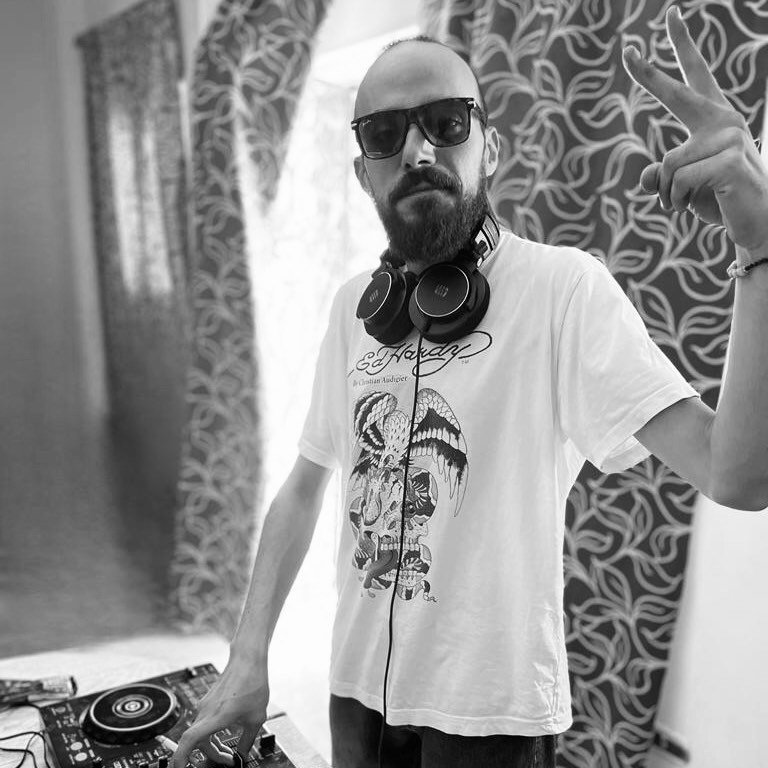 dj portrait dark neon